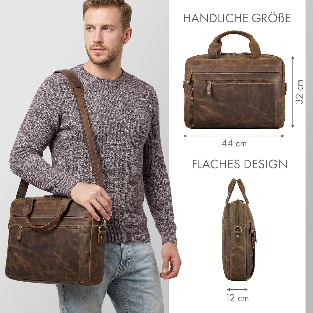 ROYALZ 'Boston' Umhängetasche Herren Leder gross 15,6 Zoll Laptoptasche Messenger Bag Männer Lederta