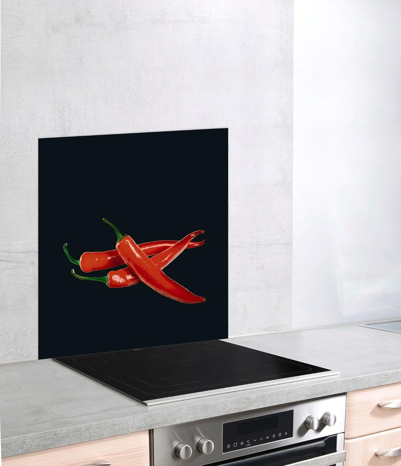 WENKO Glasrückwand Hot Peperoni 60 x 70 cm - Spritzschutz, Gehärtetes Glas, 60 x 70 cm, Mehrfarbig,