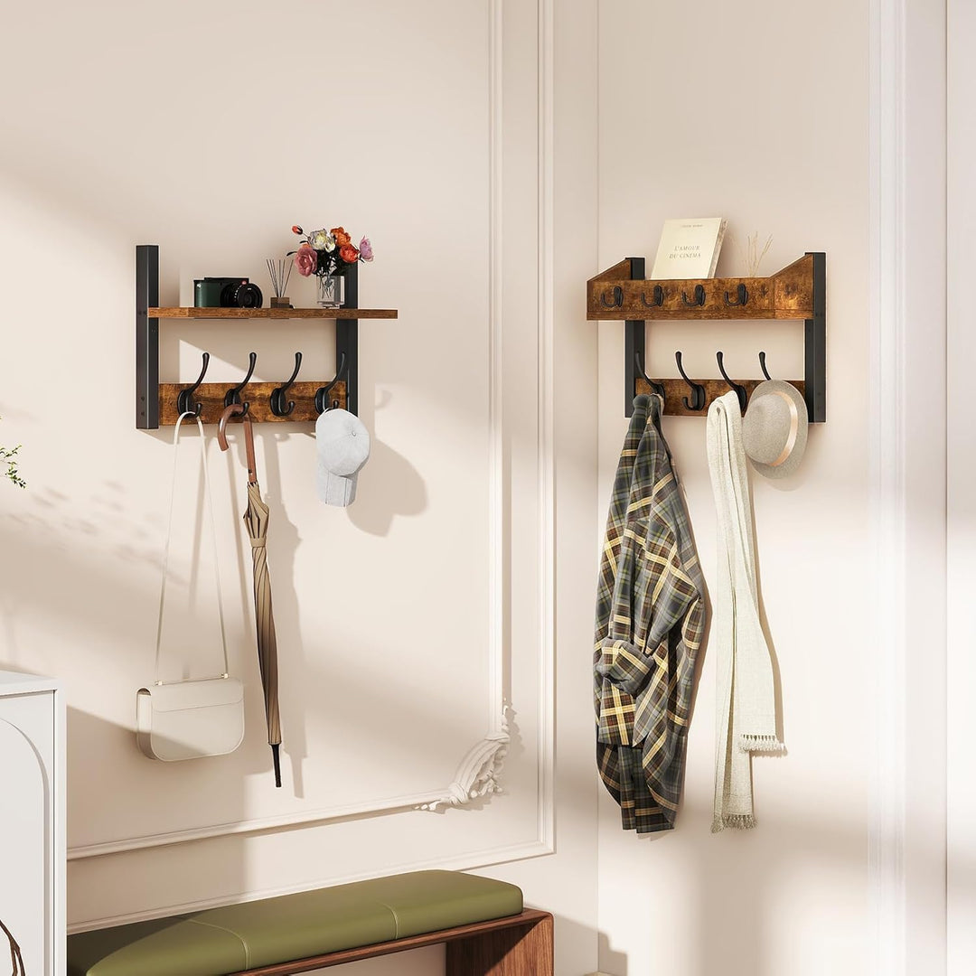 YMYNY 4-in-1 Wandgarderobe mit Ablage, Garderobenleiste Schlüsselbrett Holz, Gaderobe Wand für Flur,