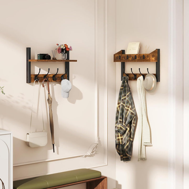 YMYNY 4-in-1 Wandgarderobe mit Ablage, Garderobenleiste Schlüsselbrett Holz, Gaderobe Wand für Flur,