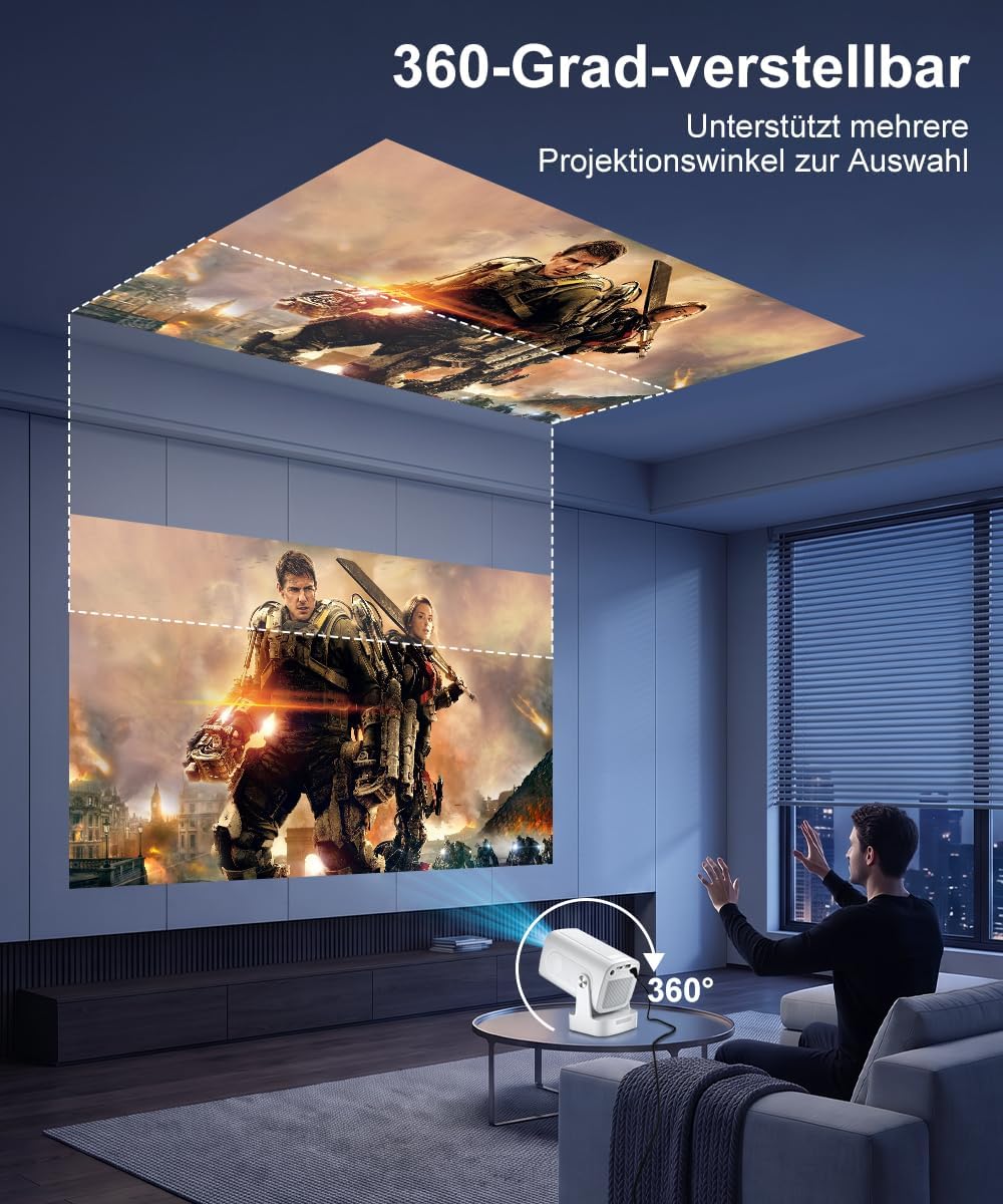 Beamer 4K HY260pro,Mini Beamer heimkino mit WiFi 6 Bluetooth 5.4,1080P Full HD mit Android TV,180° R
