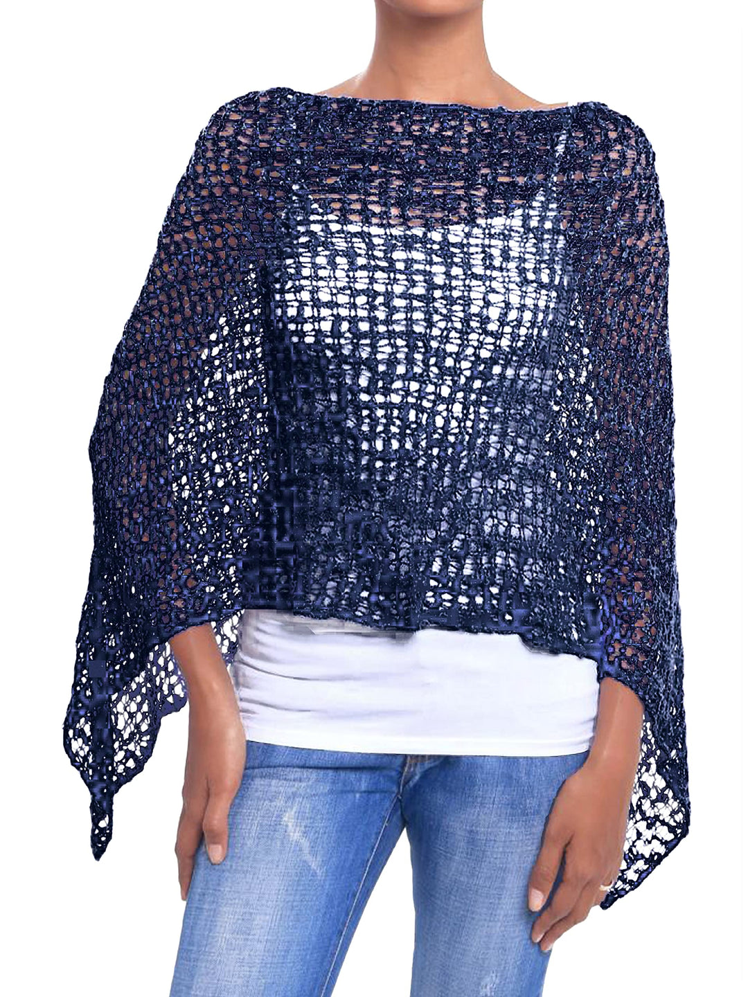 JOPHY & CO. Damen-Poncho aus Netzstoff, Strickoptik, schulterfrei, für Sommer und Frühling, leicht u
