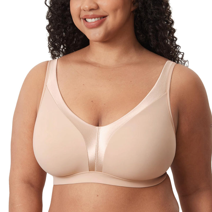 DELIMIRA Damen BH ohne Bügel Grosse Grössen Volle Abdeckung Glatter ohne Einlagen 75B Beige, 75B Bei