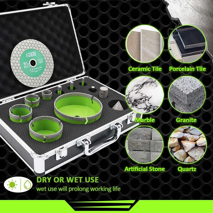 Diamant-Trennscheibe 125MM Fliesentrennscheibe und FACHLICH Diamant Fliesenbohrer Set 6-110mm