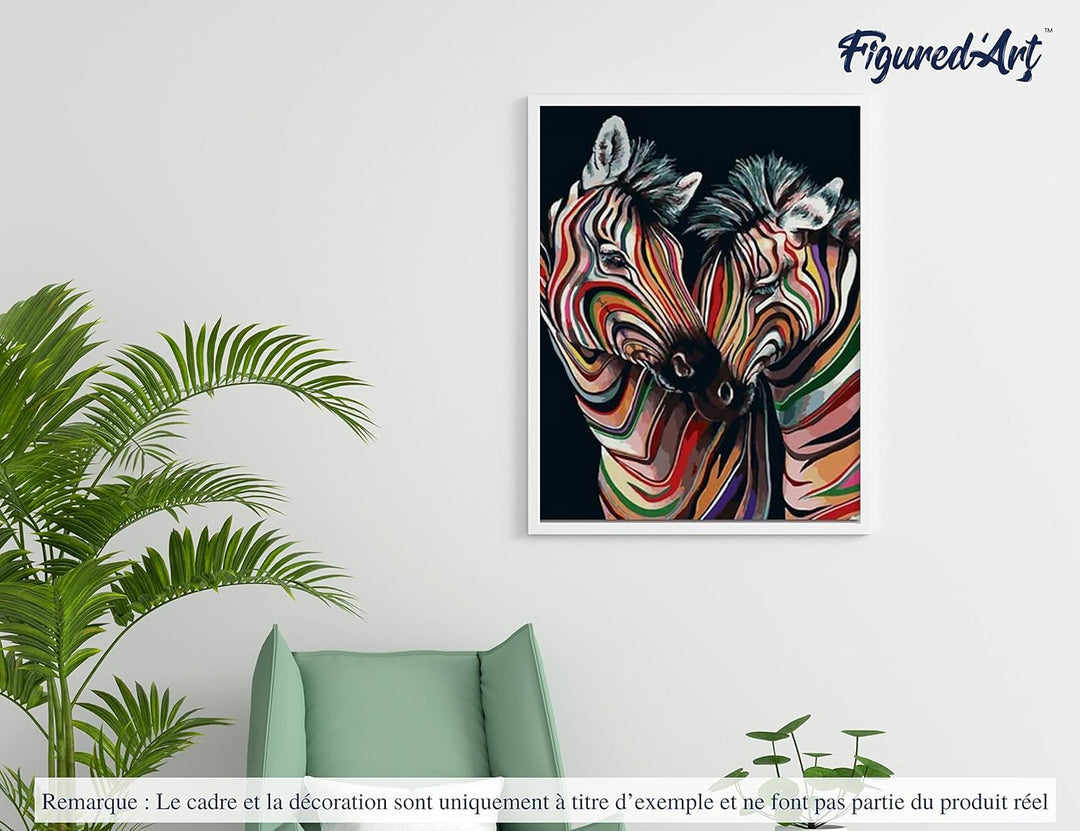 Figured'Art Malen Nach Zahlen Erwachsene Mit Rahmen Buntes Zebrapaar - Paint by Numbers Basteln DIY