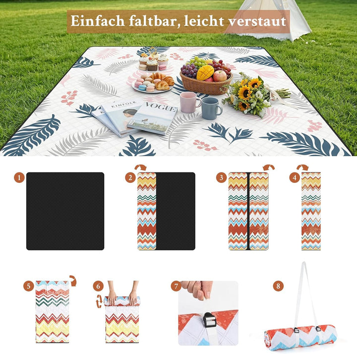 TXBOBECO Picknickdecke 200x200cm XXL, Stranddecke Wasserdicht Sandfrei, Outdoor Camping Decke mit Tr