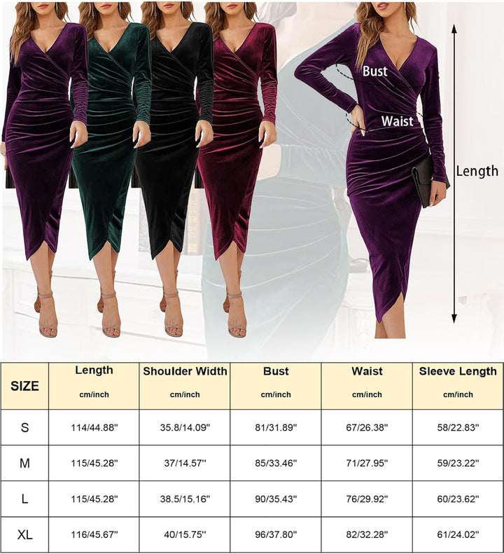 Yutdeng Kleid Lang Damen Elegant Partykleid Samt V Ausschnitt Cocktailkleid Abendkleid Bodycon Kleid