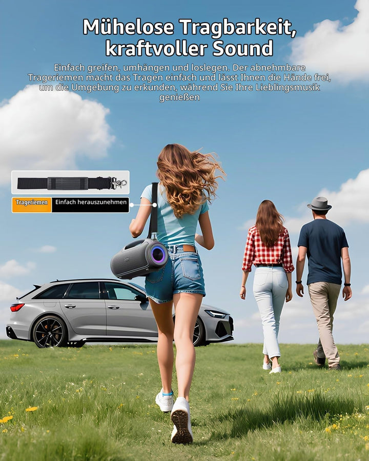 Bluetooth Lautsprecher, Tragbare Musikbox Bluetooth 5.3 mit 2 * Subwoofer,200W Spitzenleistung/Bass