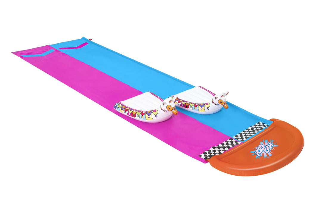 Bestway H2OGO!™ 2er-Wasserrutsche mit aufblasbaren Lama-Schwimmtieren, 487 x 138 cm