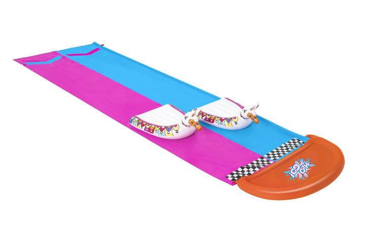 Bestway H2OGO!™ 2er-Wasserrutsche mit aufblasbaren Lama-Schwimmtieren, 487 x 138 cm