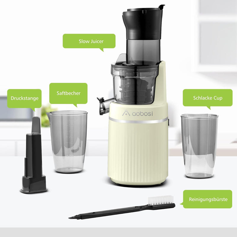 Aobosi Entsafter Slow Juicer Für Ganze Obst und Gemüse & BPA-Frei, Saftpresse Elektrisch Mit 80-mm Ö