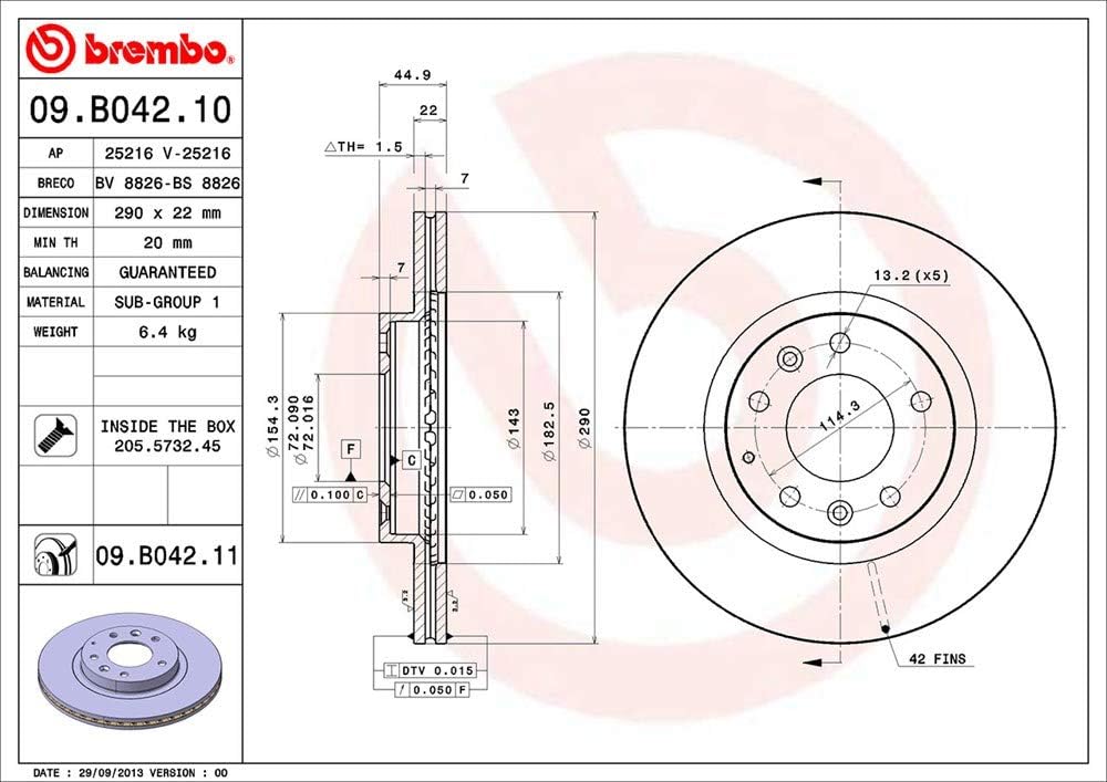 Brembo 09.B042.11 COATED DISC LINE Bremsscheibe - Paar