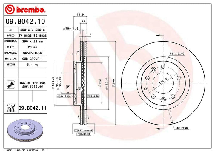 Brembo 09.B042.11 COATED DISC LINE Bremsscheibe - Paar