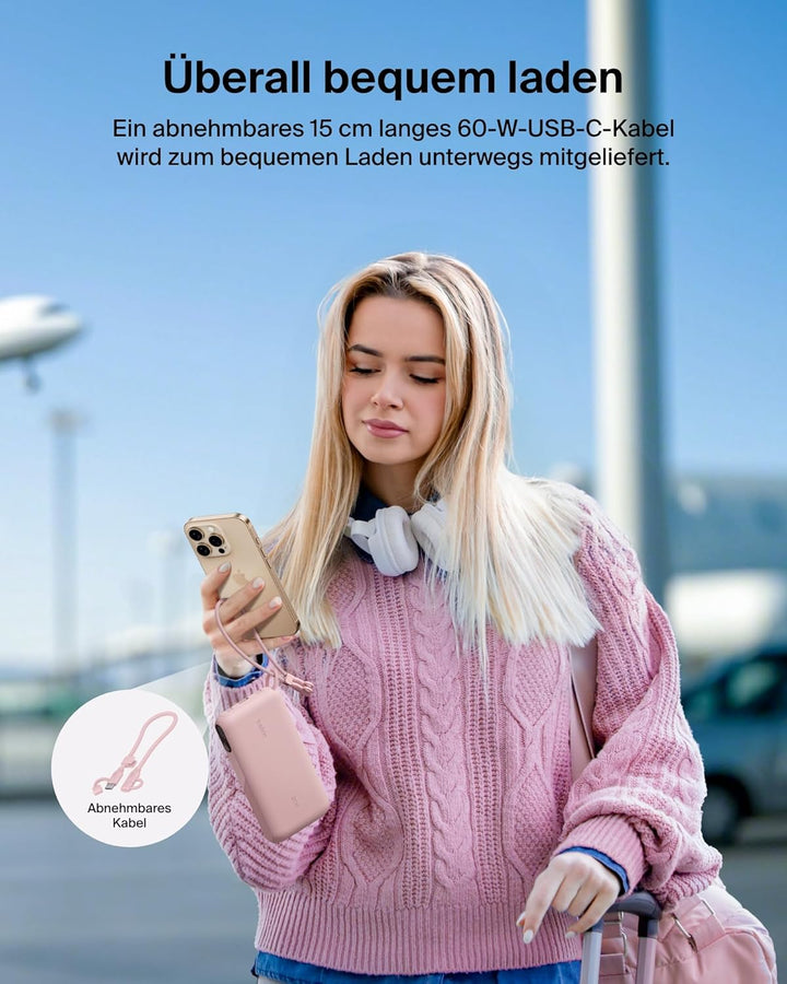 Belkin BoostCharge 20000mAh Power Bank, Digitale Akkuanzeige – Rosa | 20K Powerbank, 2 USB-C, 1 USB-