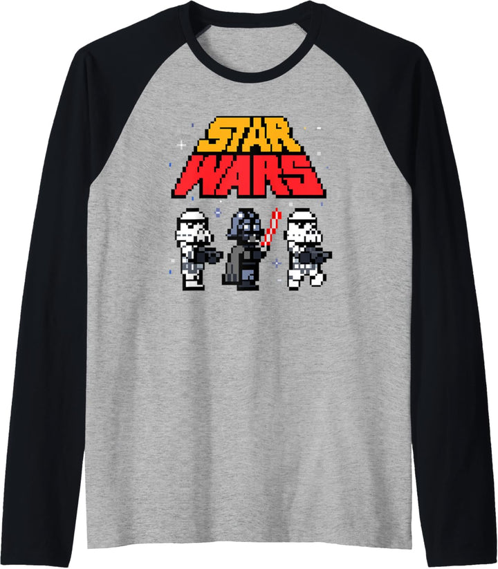 Star Wars Vader Troopers Logo 8-Bit Pixels Raglan