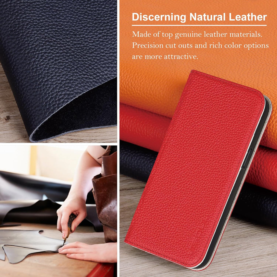 VISOUL Hülle für iPhone 13, Schutzhülle [Echt Leder] [Schützt vor Stoss] [Kartenfach] [Magnetverschl