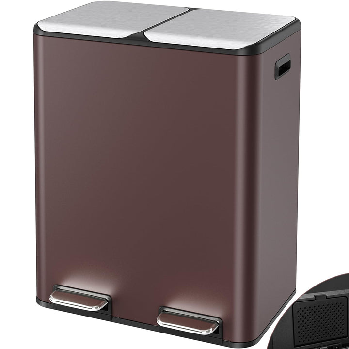 LIFERUN Mülleimer 2 Fächer, 2 x 30 Liter Treteimer mit Geruchsfilter, Deckel Geräuschlos, Inneneimer