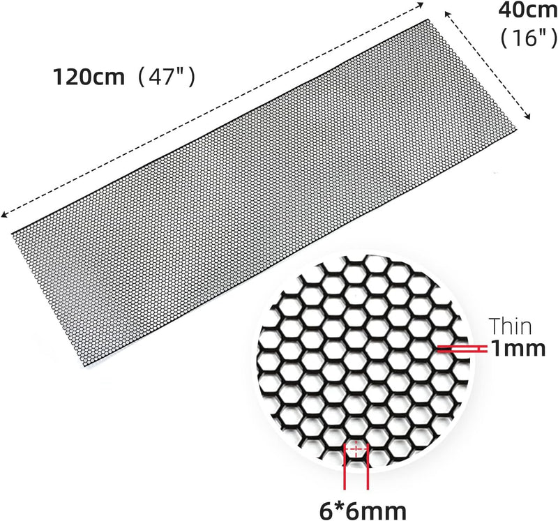 AggAuto 120×40cm Schwarz Renngitter, 6×1mm Wabe Lochgrösse Wabengitter, Aluminiumlegierung Streckgit