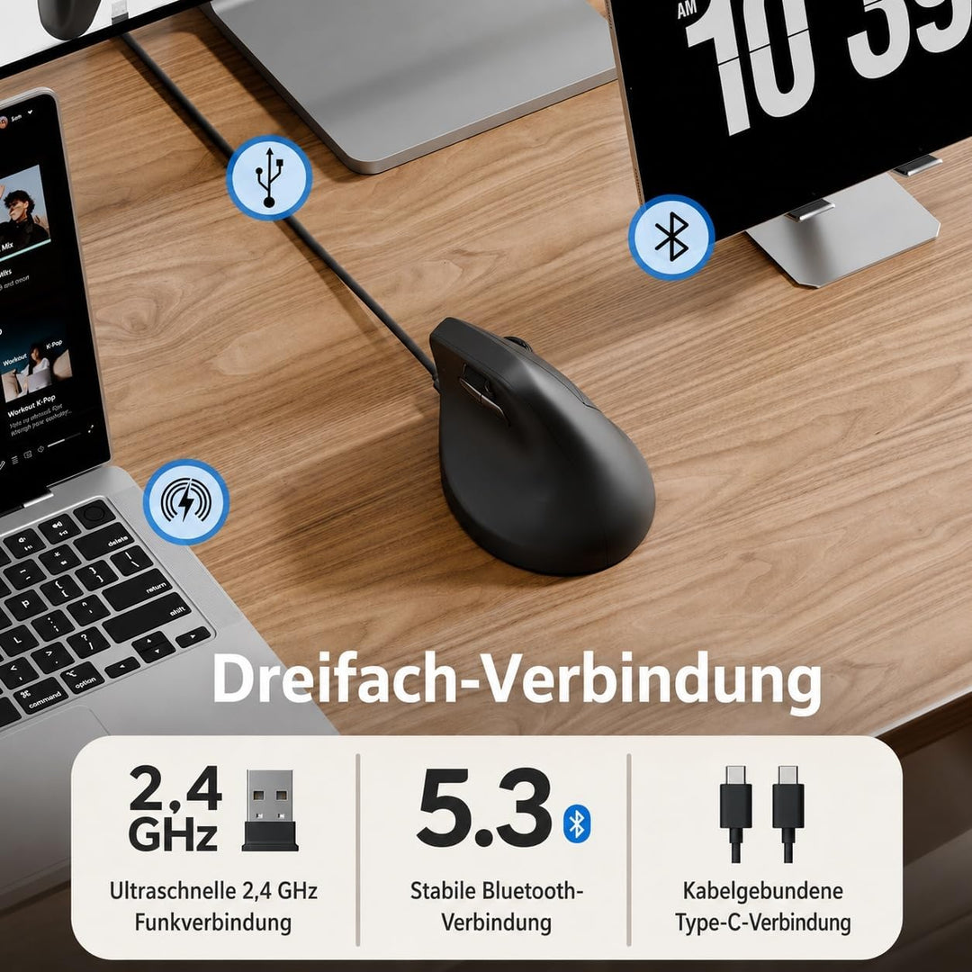 Keychron M5 Kabellose Vertikalmaus (47°) – 8K Polling Rate, PAW3950-Sensor 30.000 DPI, 3-Fach Konnek