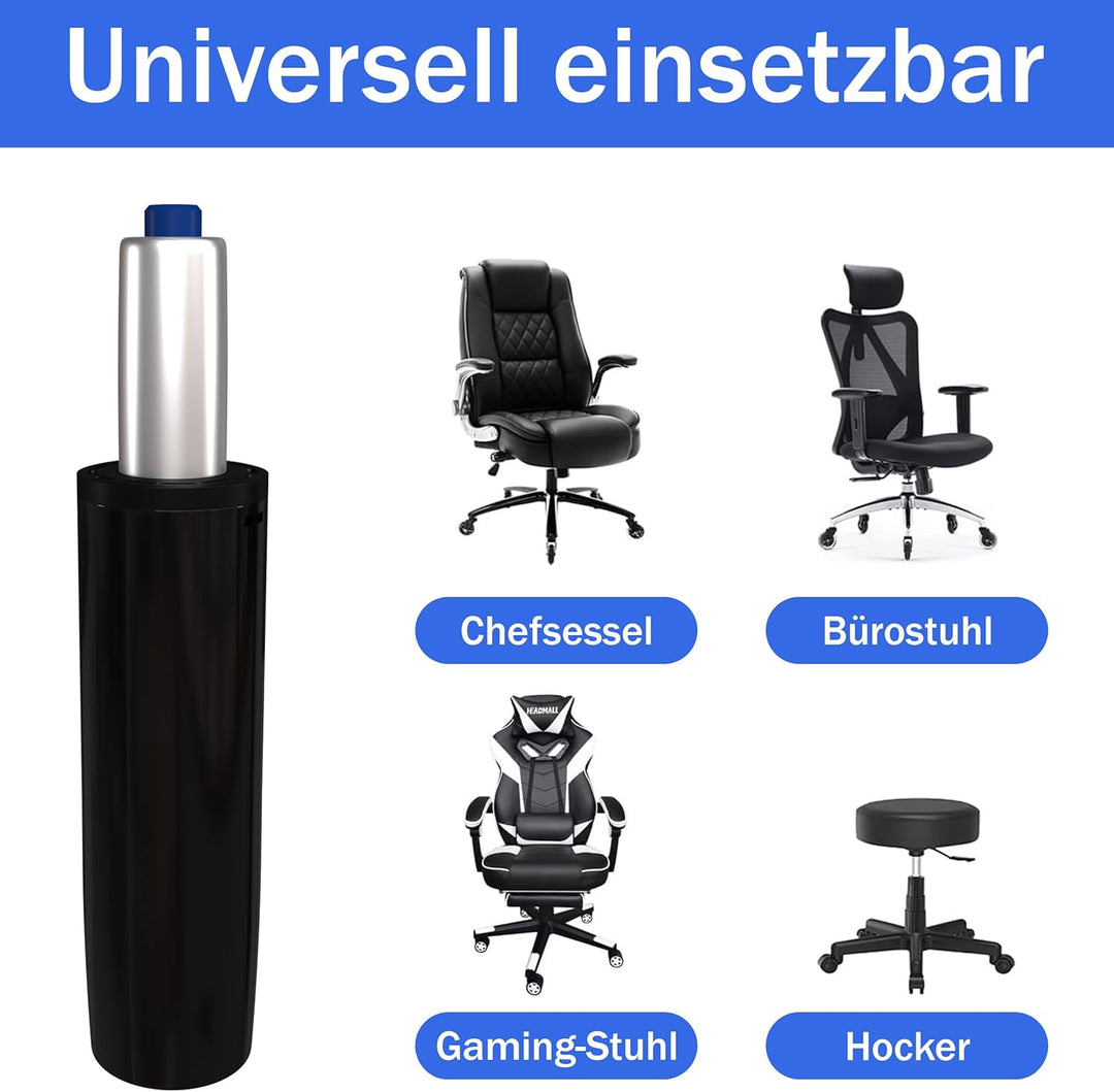 Bemacom Gasdruckfeder für Bürostuhl bis 200kg Belastbarkeit, Länge 430mm Schwarz Ersatz Gasdruckfede
