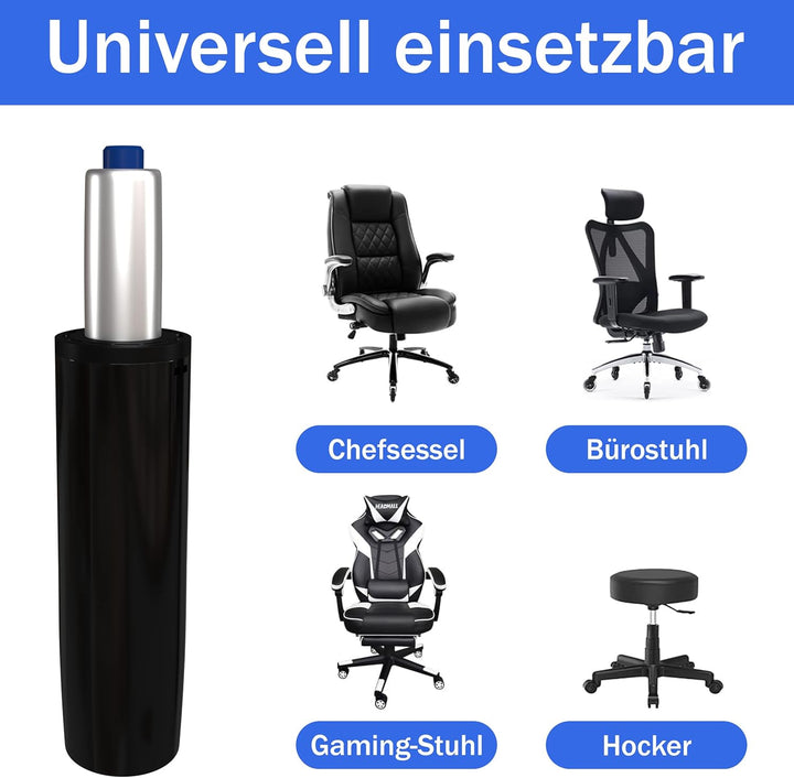 Bemacom Gasdruckfeder für Bürostuhl bis 200kg Belastbarkeit, Länge 430mm Schwarz Ersatz Gasdruckfede
