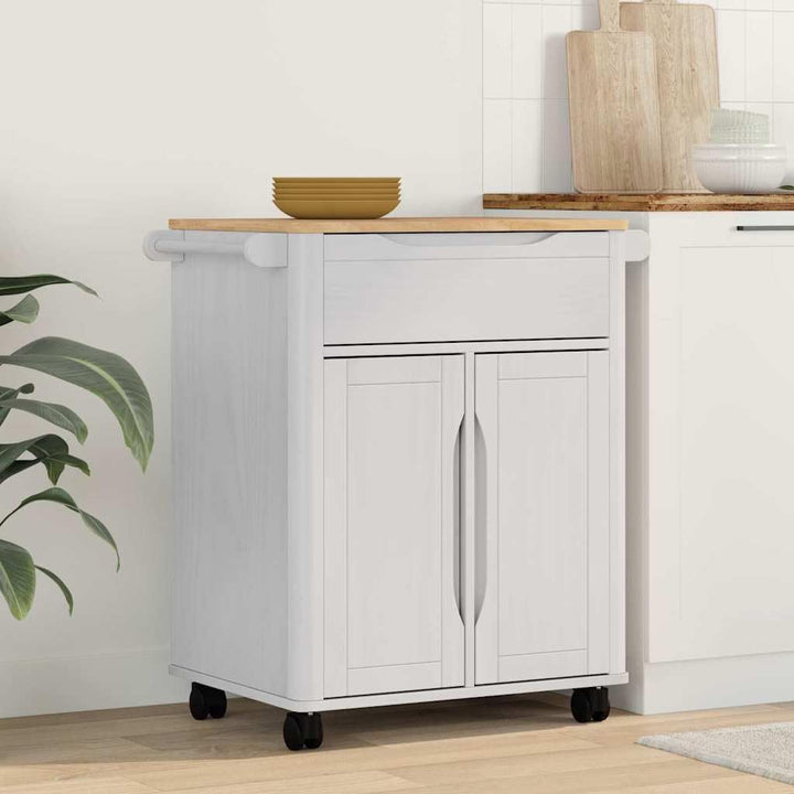 vidaXL Küchentrolley Floro Weiss 72,5 x 45 x 80 cm Massivholz Kiefer, Moderner Trolley, platzsparend