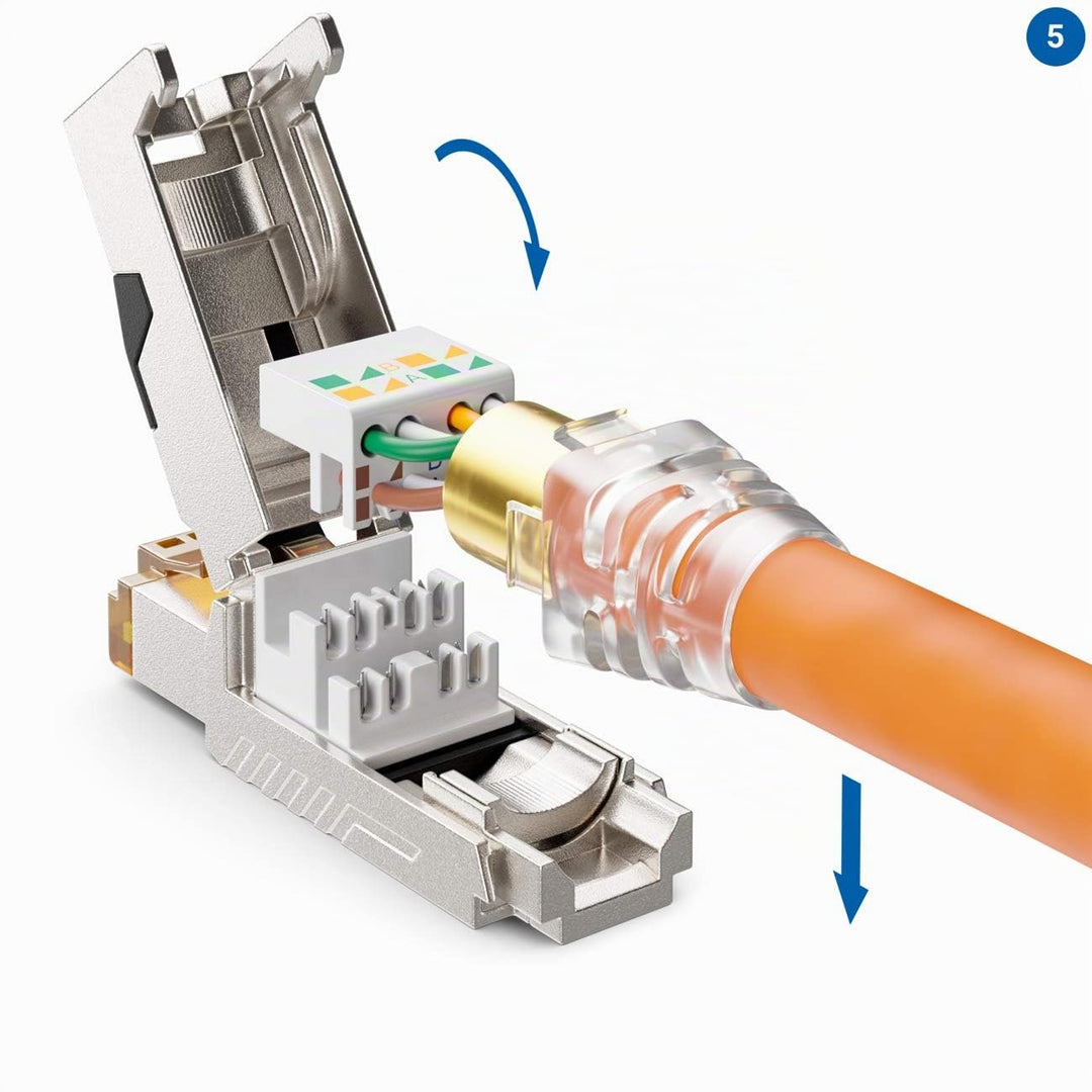 deleyCON RJ45 Stecker 10 Gbit/s werkzeuglos LSA CAT6a-CAT8 PoE, 4 Stück | Schneidklemme, für LAN Eth
