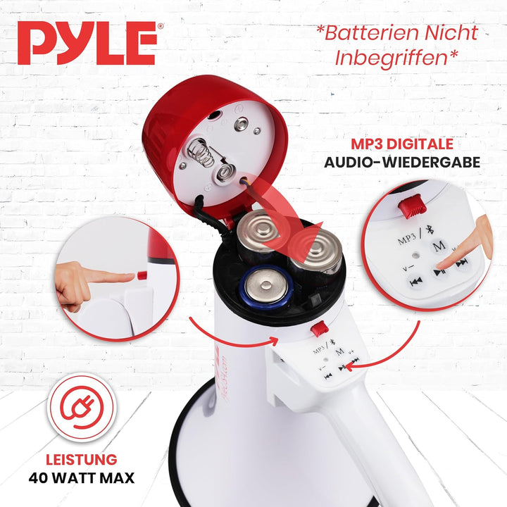 PYLE AUDIO INC Bluetooth Megaphone - PA Megaphone Speaker with Wired Microphone, Siren Alarm Mode, M