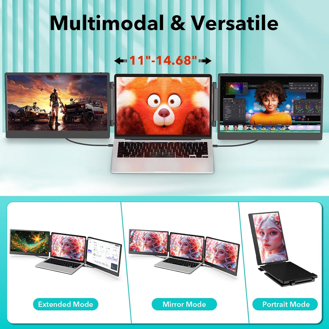 Laptop Screen Extender, 14" FHD Laptop Monitor Erweiterung, 1080P Triple Monitor, HDMI/USB-A/Type-C