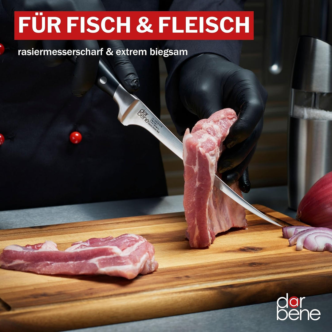 DarBene C-Series 3teilig Profi Küchenmesser aus deutschem Edelstahl, Filetiermesser 18cm, Chefmesser