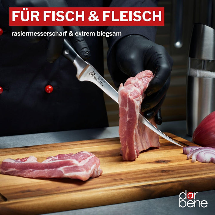 DarBene C-Series 3teilig Profi Küchenmesser aus deutschem Edelstahl, Filetiermesser 18cm, Chefmesser