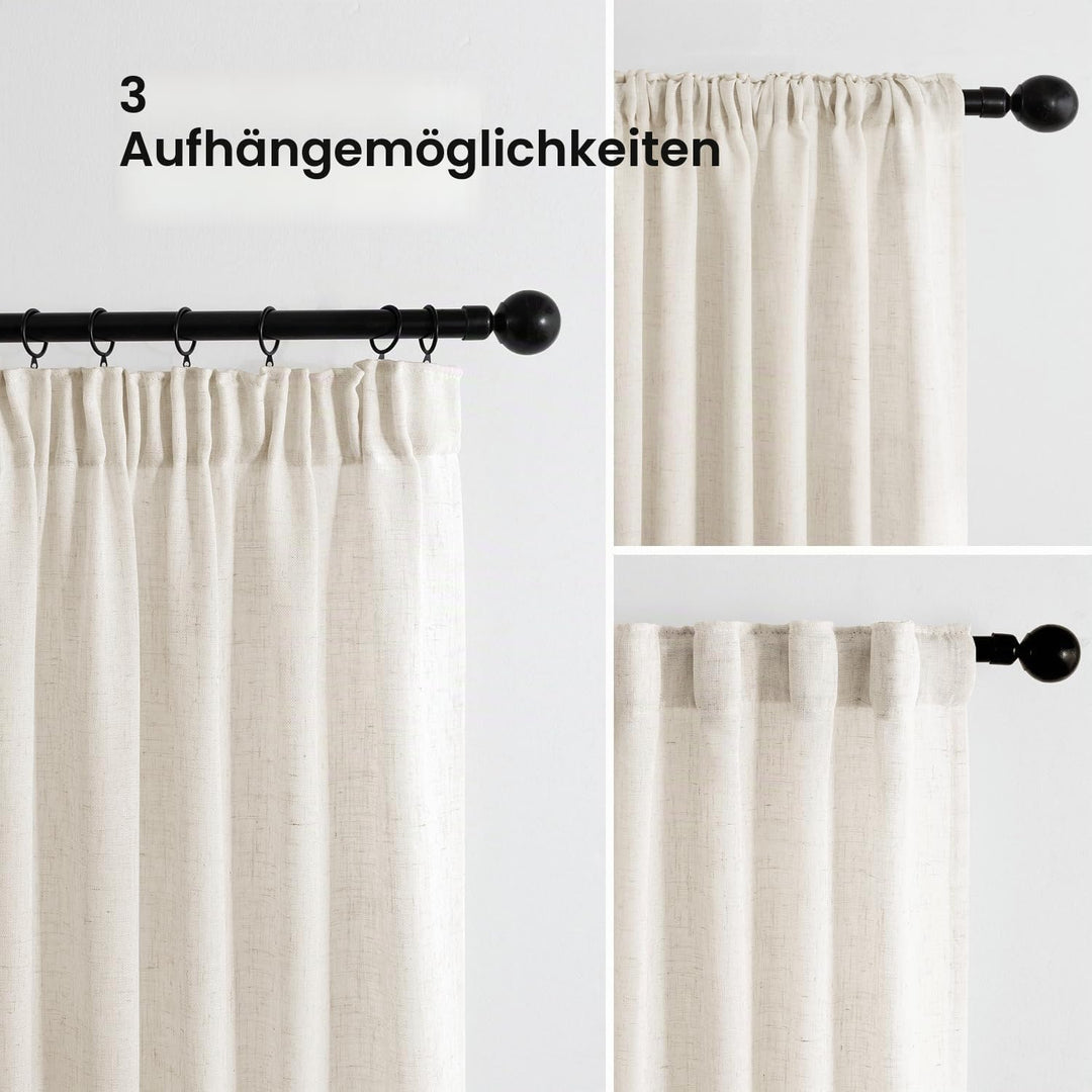MIULEE Gardinen Vorhänge schlaufenschal Voile Vorhang Modern Leinenoptik Halbtransparent für Wohnzim