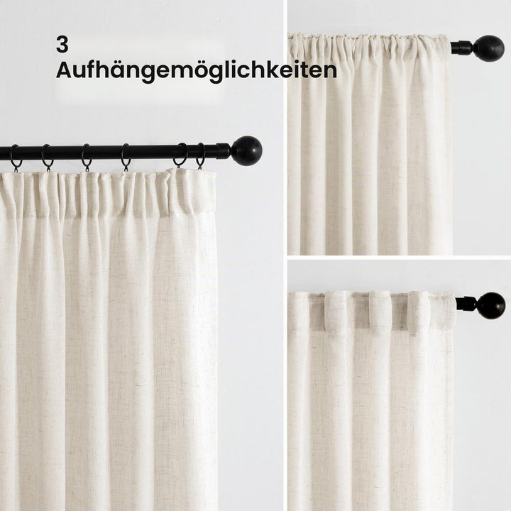 MIULEE Gardinen Vorhänge schlaufenschal Voile Vorhang Modern Leinenoptik Halbtransparent für Wohnzim