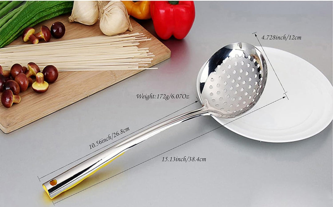 TENTA KITCHEN Dia 12CM Stainless Steel Skimmer/Slotted Spoon/Strainer Ladle with ABS Plastic Heat Re