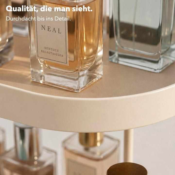 Parfüm Organizer aus Metall &amp; Kunstleder I Montagefreier Kosmetik Organizer für Schminktisch und Bad