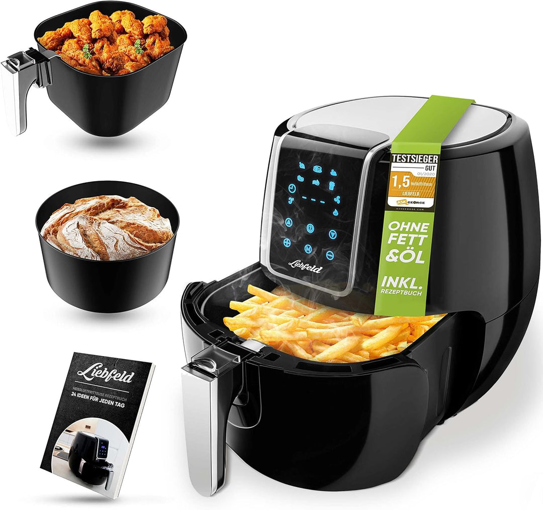 Liebfeld Heissluftfritteuse XXL (5,3L) - 1800W Airfryer Heissluft Fritöse Friteuse - Abnehmen durch