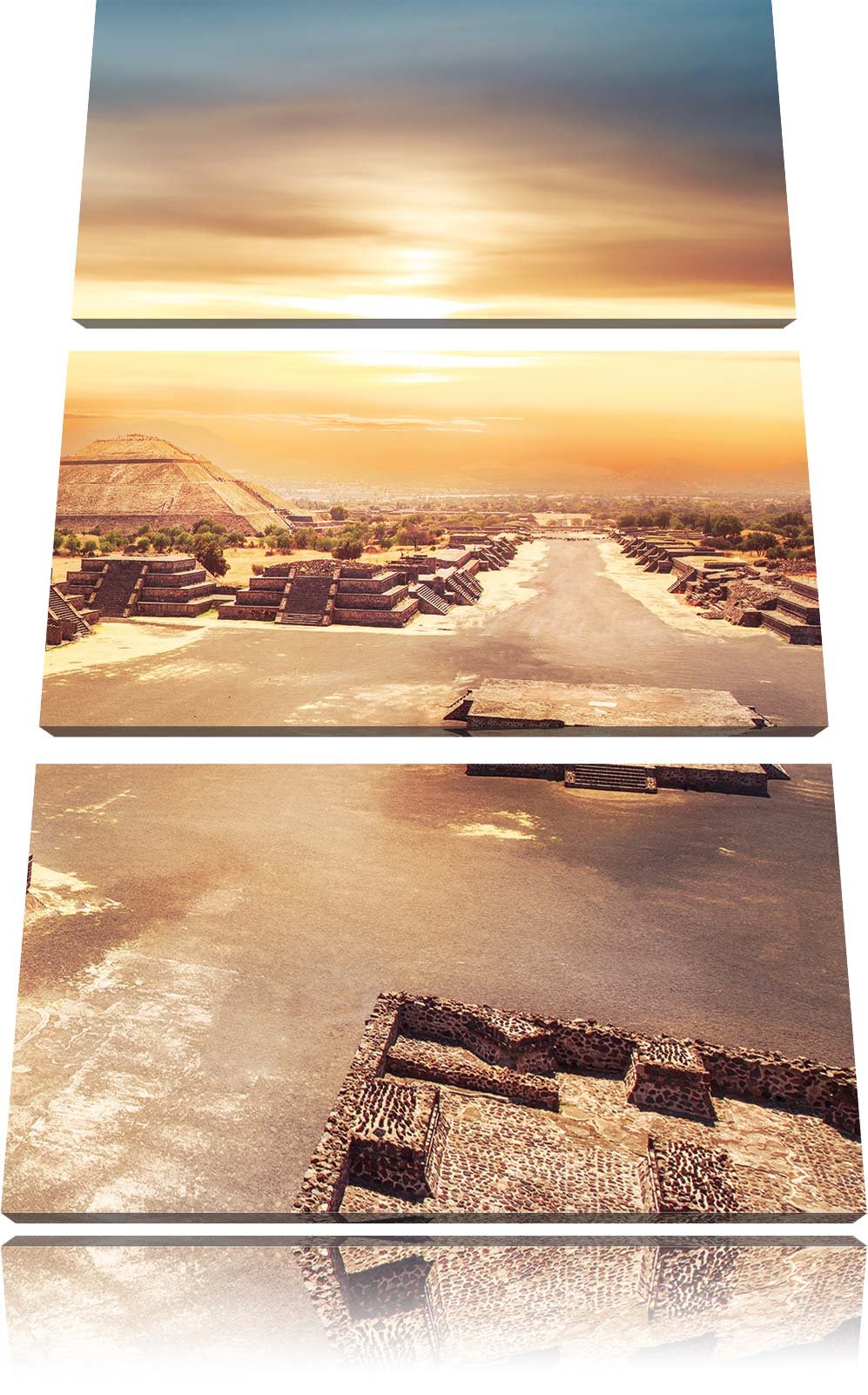 Pixxprint Maya Tempelanlage Teotihuacan in Mexico 3-Teiler Leinwandbild 120x80 Bild auf Leinwand