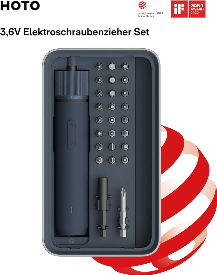 HOTO Akkuschrauber, Magnetischer Elektrischer Schraubendreher Set mit 3 Drehmomentstufen (1.5/3/4 Nm
