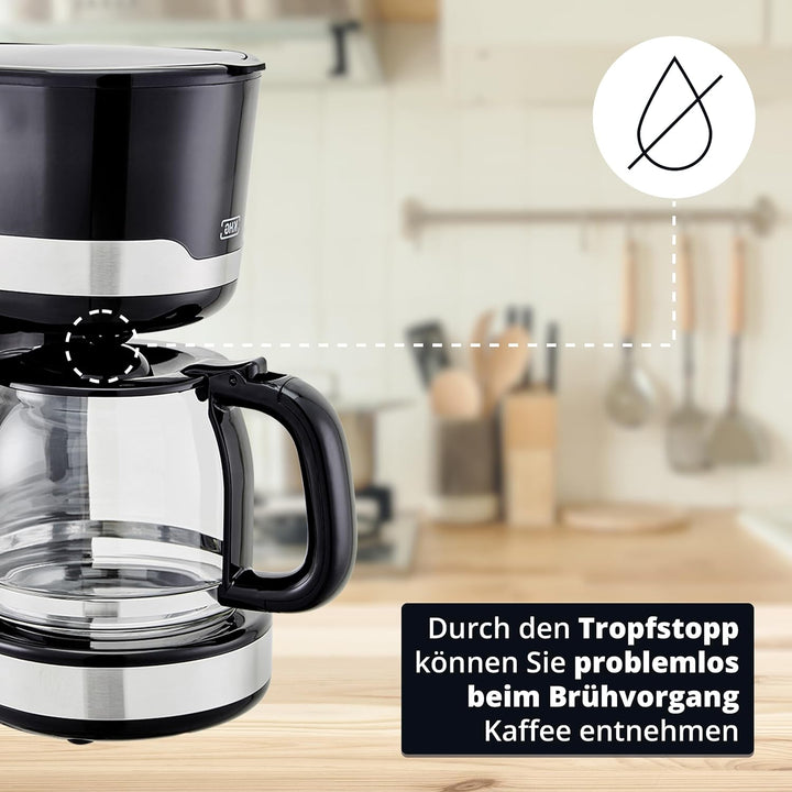 KHG Kaffeeautomat KA-129 SE2 aus Edelstahl/Kunststoff in schwarz, Kapazität für 12 Tassen, mit Glask