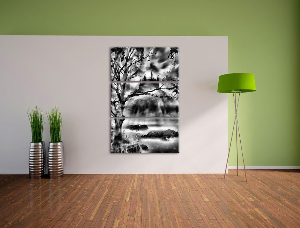 Pixxprint Düstere Burg als Leinwandbild/Grösse: 3 Teilig (120x80) / Wandbild/Kunstdruck/fertig bespa