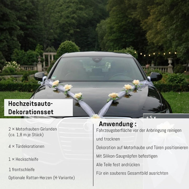 Organza M + Schleife Auto Schmuck Braut Paar Rose Deko Dekoration Autoschmuck Hochzeit Car Auto Wedd