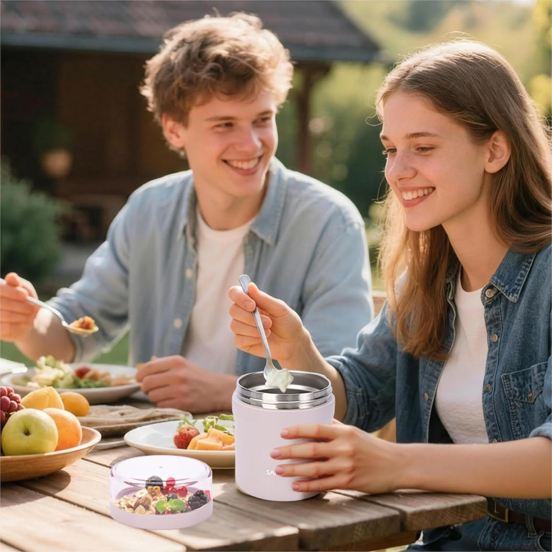 SANTECO Müslibecher to go 500ml+220ml Thermobehälter für Essen mit Löffel Hält 12 Stunden Warm, Spül