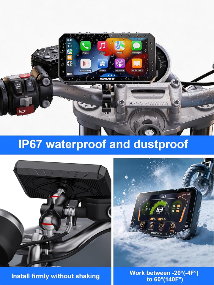 INNOVV N2 Motorrad CarPlay Display, 6 Zoll HD Touchscreen Kabelloses CarPlay & Android Auto, Doppelk