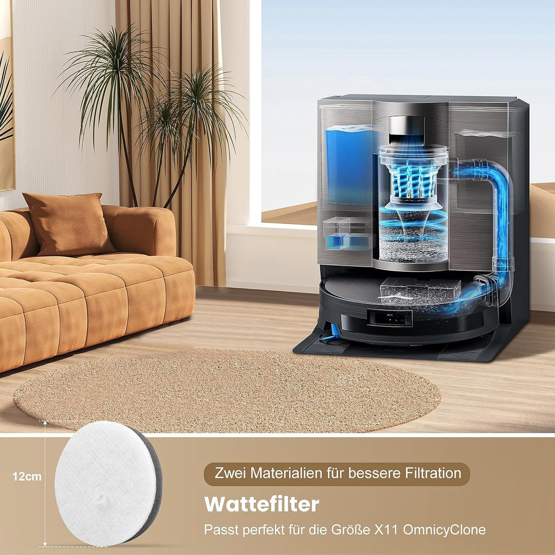 20 Stück Zubehör für ECOVACS X11 OMNICYCLONE Saugroboter, 2 Hauptbürste 2 Wischrolle 4 HEPA-Filter 4