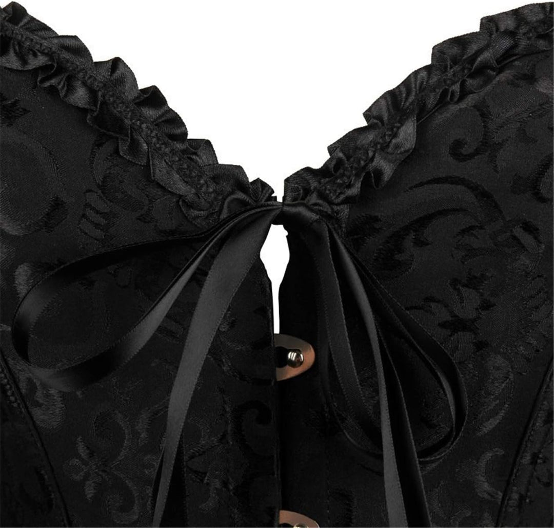 Damen Korsett Bauchweg Vollbrust Corsage Top Gothic Burlesque Schnüren Bustier Schwarz XXL, Schwarz