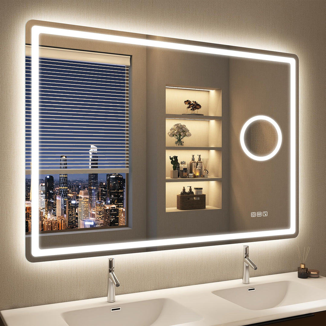 STARLEAD Badspiegel-mit-Beleuchtung 100x70cm, 5X Lupe und Bluetooth, Dimmbar, 3 Farbtemperaturen 300