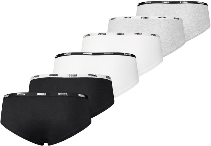 PUMA Underwear - Boxershorts Hipster 6er Pack Damen S Weissgrauschwarz, S Weissgrauschwarz