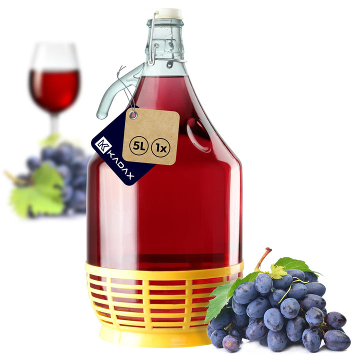 KADAX Weinballon 5L, Glasballon für Wein, schmale Öffnung, Gärballon, Gallone, Gärbehälter, Flasche,