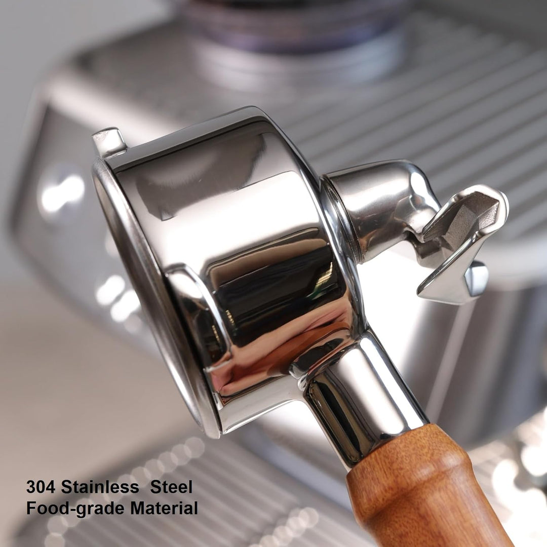 CAPFEI Siebträger 54mm Doppel Auslauf für Sage/Breville Barista BES 870/878/880 Filterkorb mit Walnu
