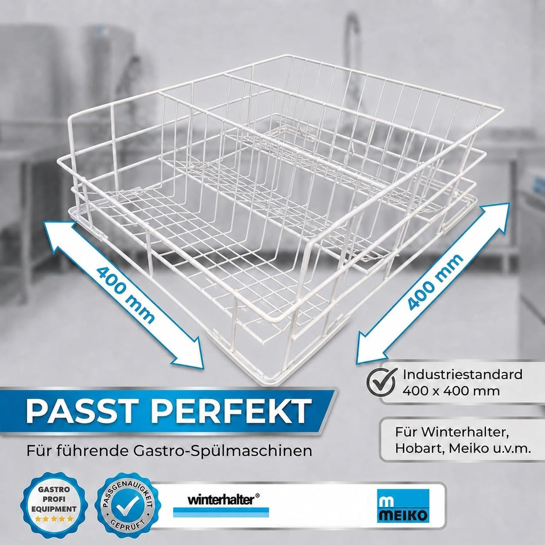 Morleos Gläserspülkorb Drahtgitterkorb 400x400 mm - 3 Reihen | Made in EU | Gläserkorb für Gastronom